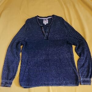 LUCKY BRAND V-Neck Henley Sweater in Deep Blue